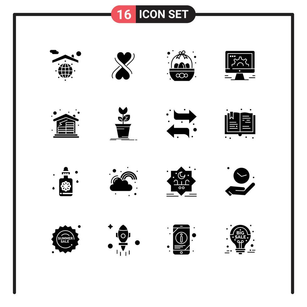16 Solid Glyph concept for Websites Mobile and Apps coins social market bowl settings computer Editable Vector Design Elements