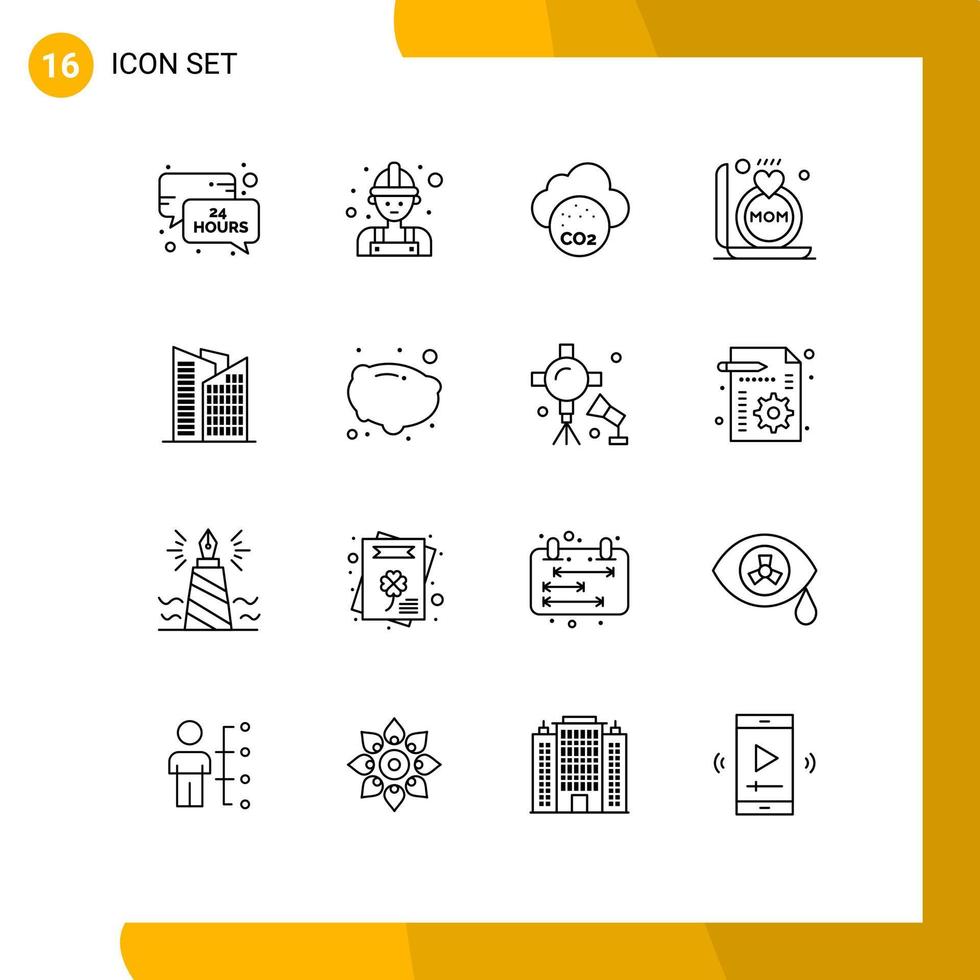 Set of 16 Modern UI Icons Symbols Signs for office mother air mom ring Editable Vector Design Elements