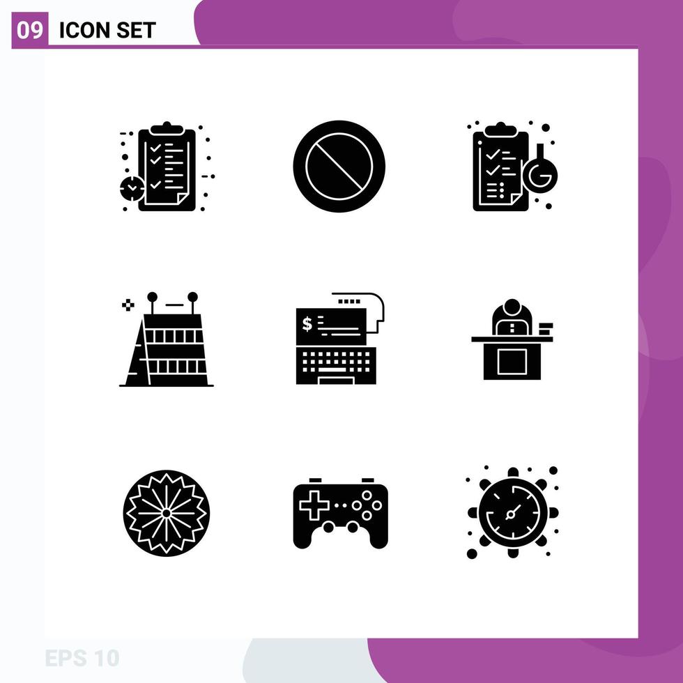 Solid Glyph Pack of 9 Universal Symbols of bank tools clipboard equipment barrier Editable Vector Design Elements