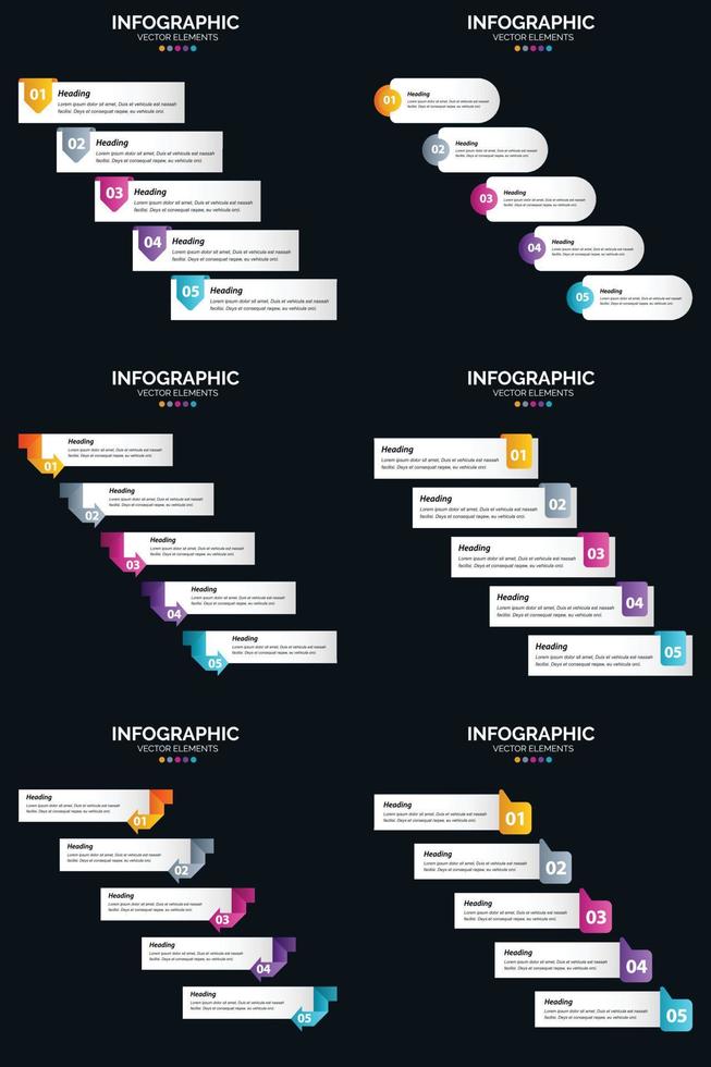 Vector 6 Infographics Pack Presentation slide template 5 Steps cycle diagrams and timelines