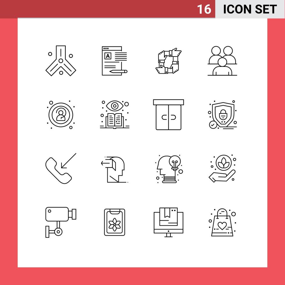 Modern Set of 16 Outlines and symbols such as corporate business report team hands Editable Vector Design Elements