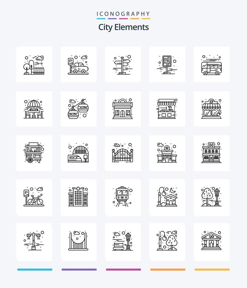 elementos creativos de la ciudad 25 paquete de iconos de contorno como el autobús. calles dirección. clavo. destino vector