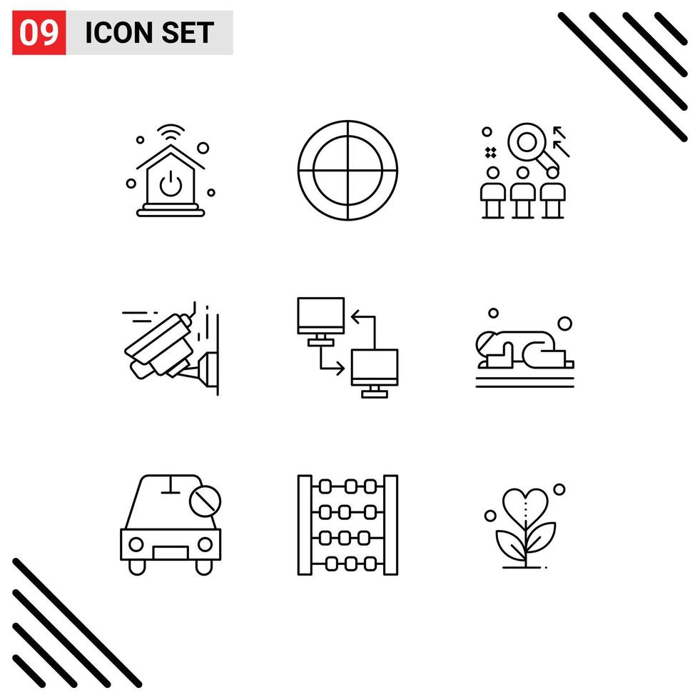 Set of 9 Vector Outlines on Grid for mobile computer search technology camera Editable Vector Design Elements