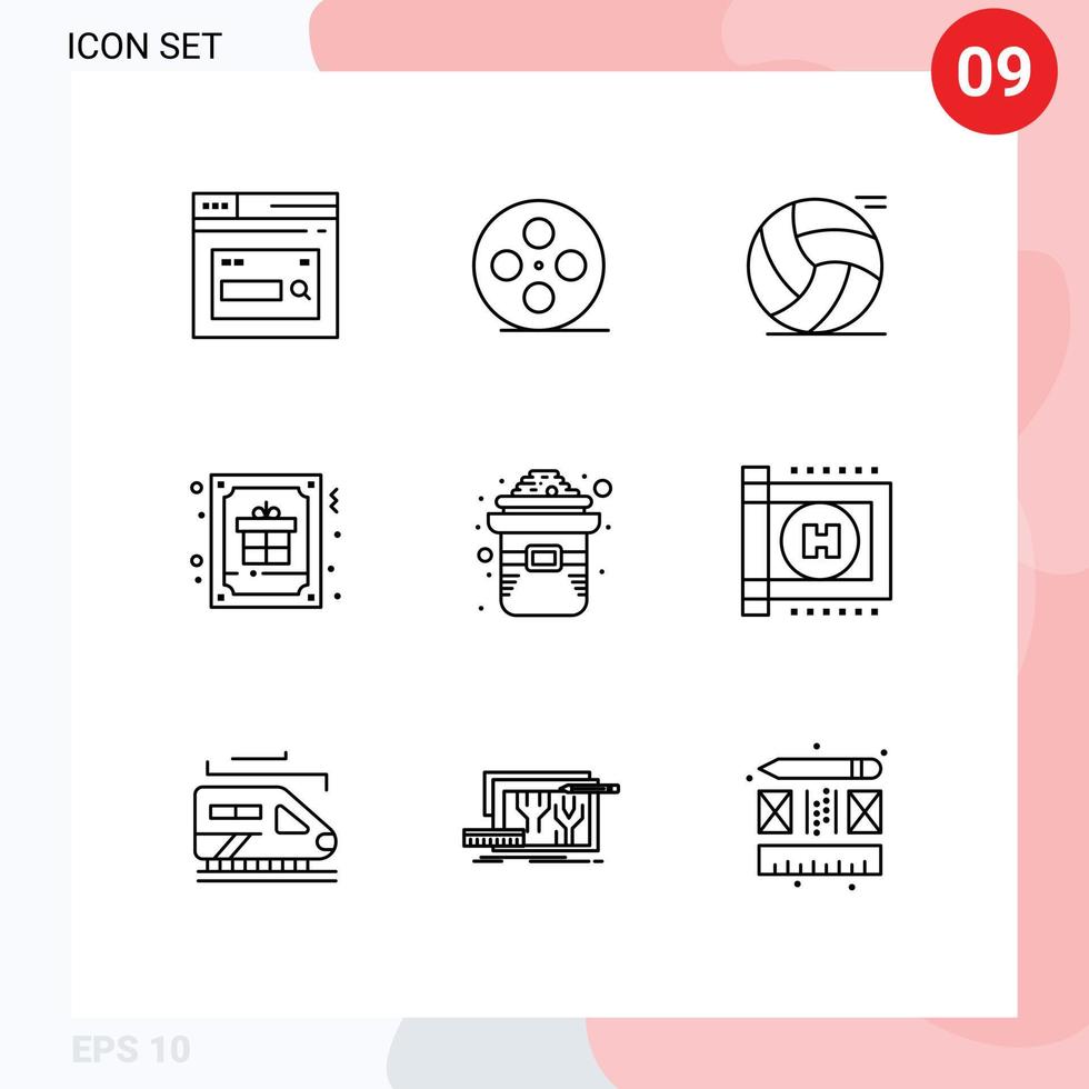 Set of 9 Modern UI Icons Symbols Signs for greeting decoration multimedia christmas play Editable Vector Design Elements