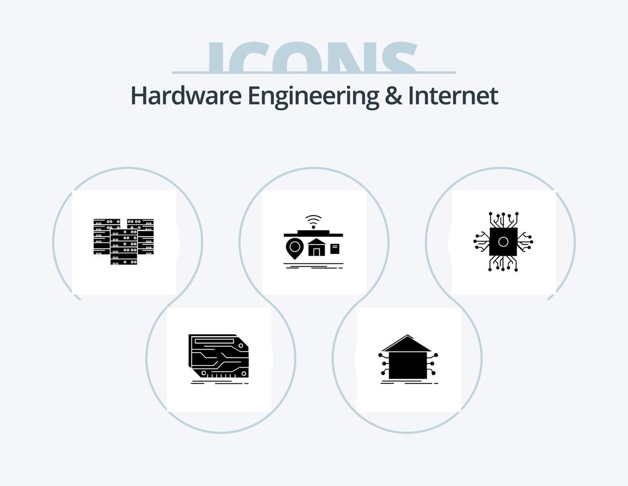 ingeniería de hardware y paquete de iconos de glifos de Internet 5 diseño de iconos. Internet. iot inteligente. servidor. datos vector