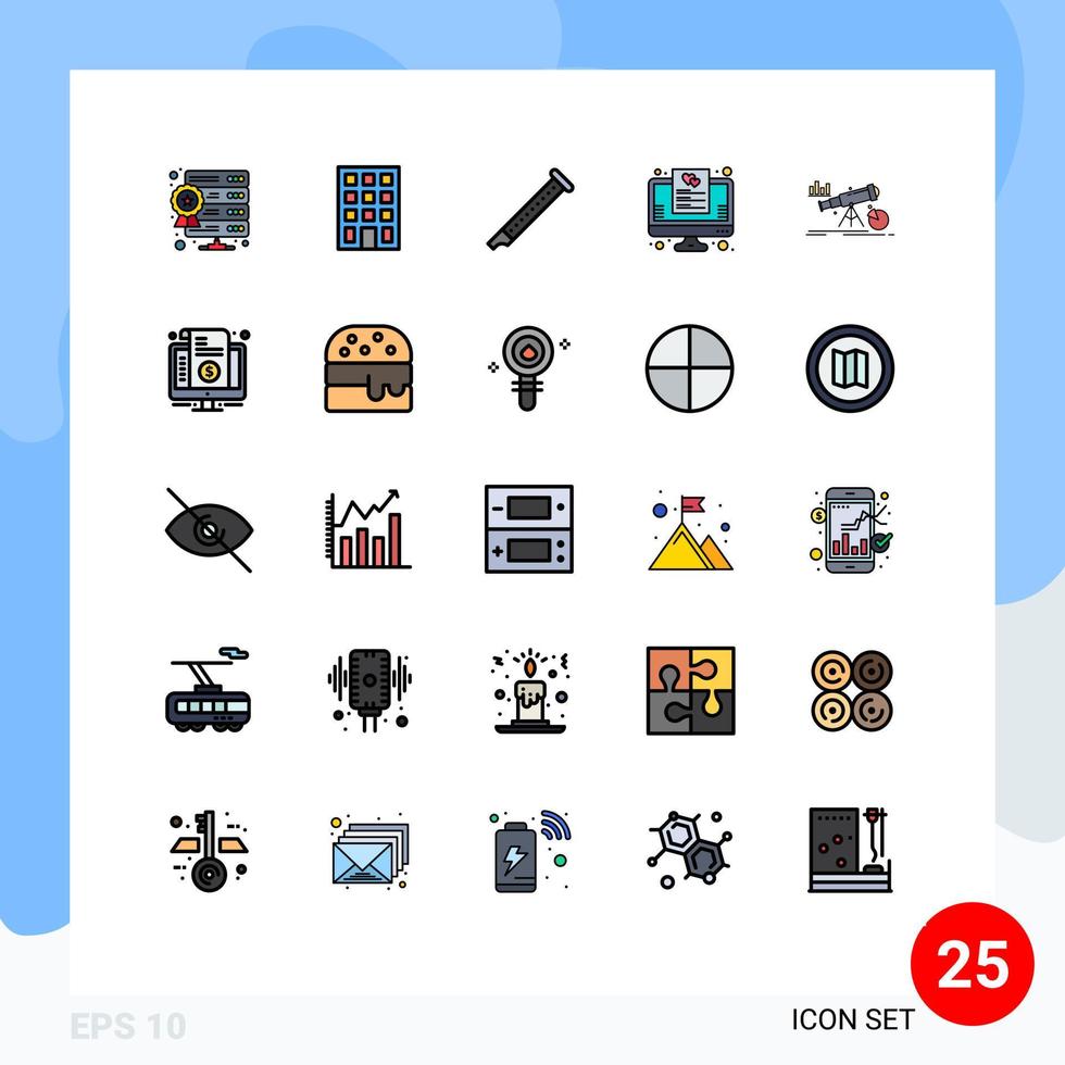 25 User Interface Filled line Flat Color Pack of modern Signs and Symbols of finance online flute list wish list Editable Vector Design Elements