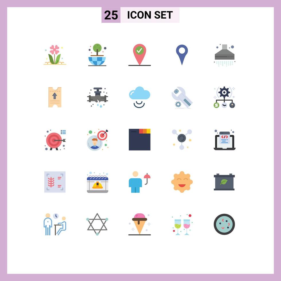 Flat Color Pack of 25 Universal Symbols of ticket hood check in extractor map Editable Vector Design Elements