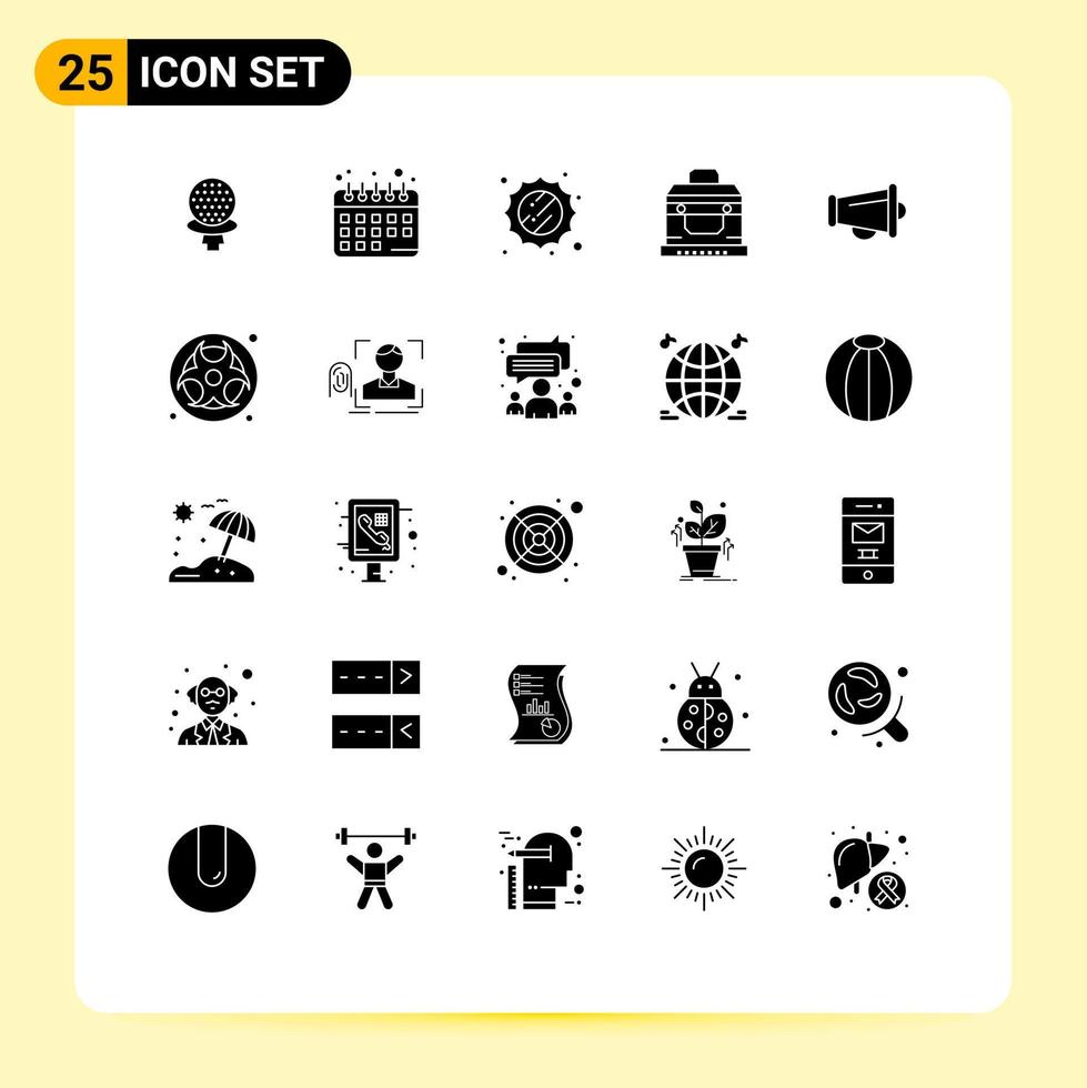 Set of 25 Modern UI Icons Symbols Signs for speaker announce sunny megaphone chest Editable Vector Design Elements