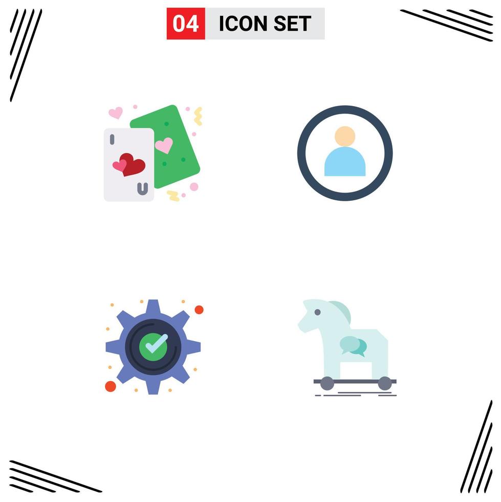 User Interface Pack of 4 Basic Flat Icons of cards approved life person gear Editable Vector Design Elements