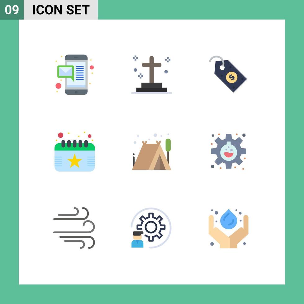 Set of 9 Commercial Flat Colors pack for outdoor date ecommerce event calendar Editable Vector Design Elements
