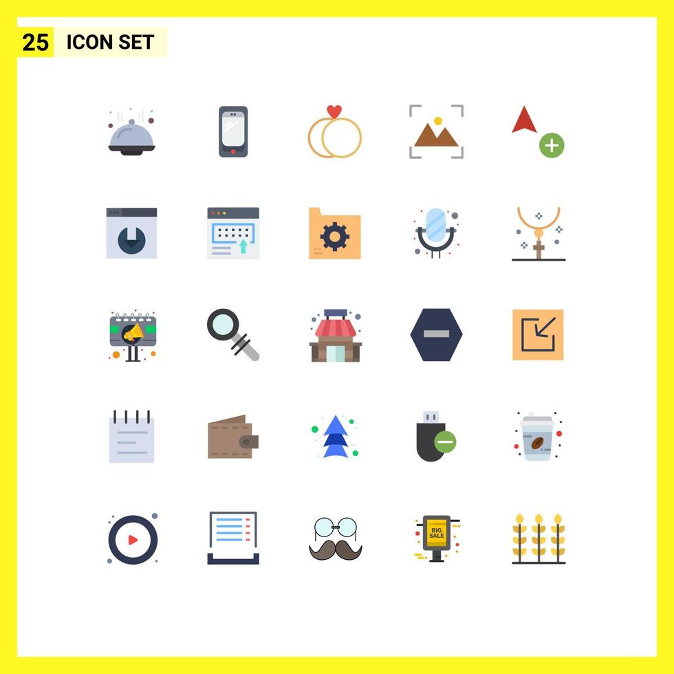 Group of 25 Flat Colors Signs and Symbols for cursor add marriage photography focus Editable Vector Design Elements