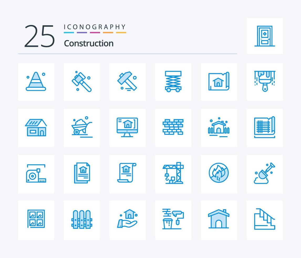 Construction 25 Blue Color icon pack including paint. brush. develop. house. construction vector