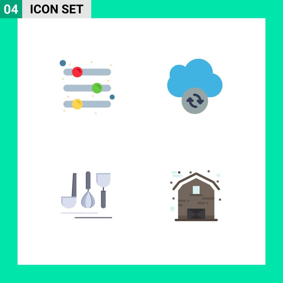 Pack of 4 creative Flat Icons of configuration hotel preference data travel Editable Vector Design Elements