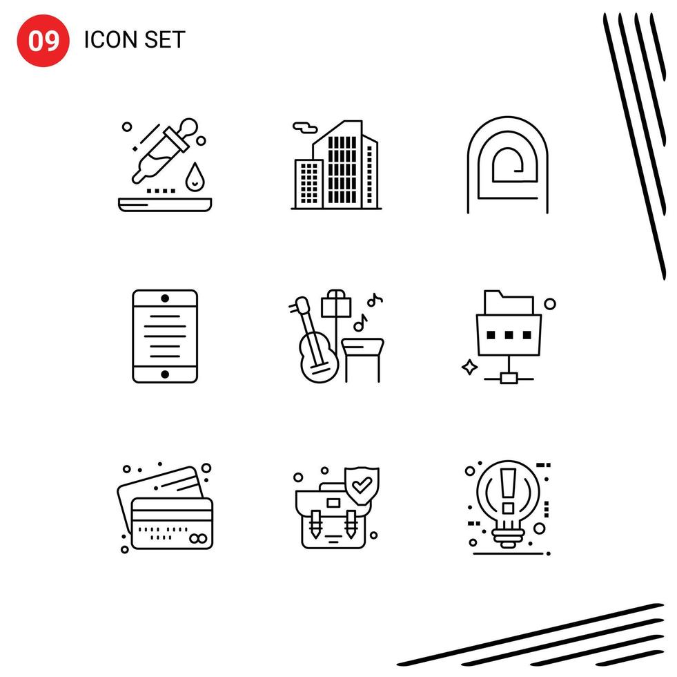 Group of 9 Modern Outlines Set for guitar smartphone finger mobile phone reader Editable Vector Design Elements