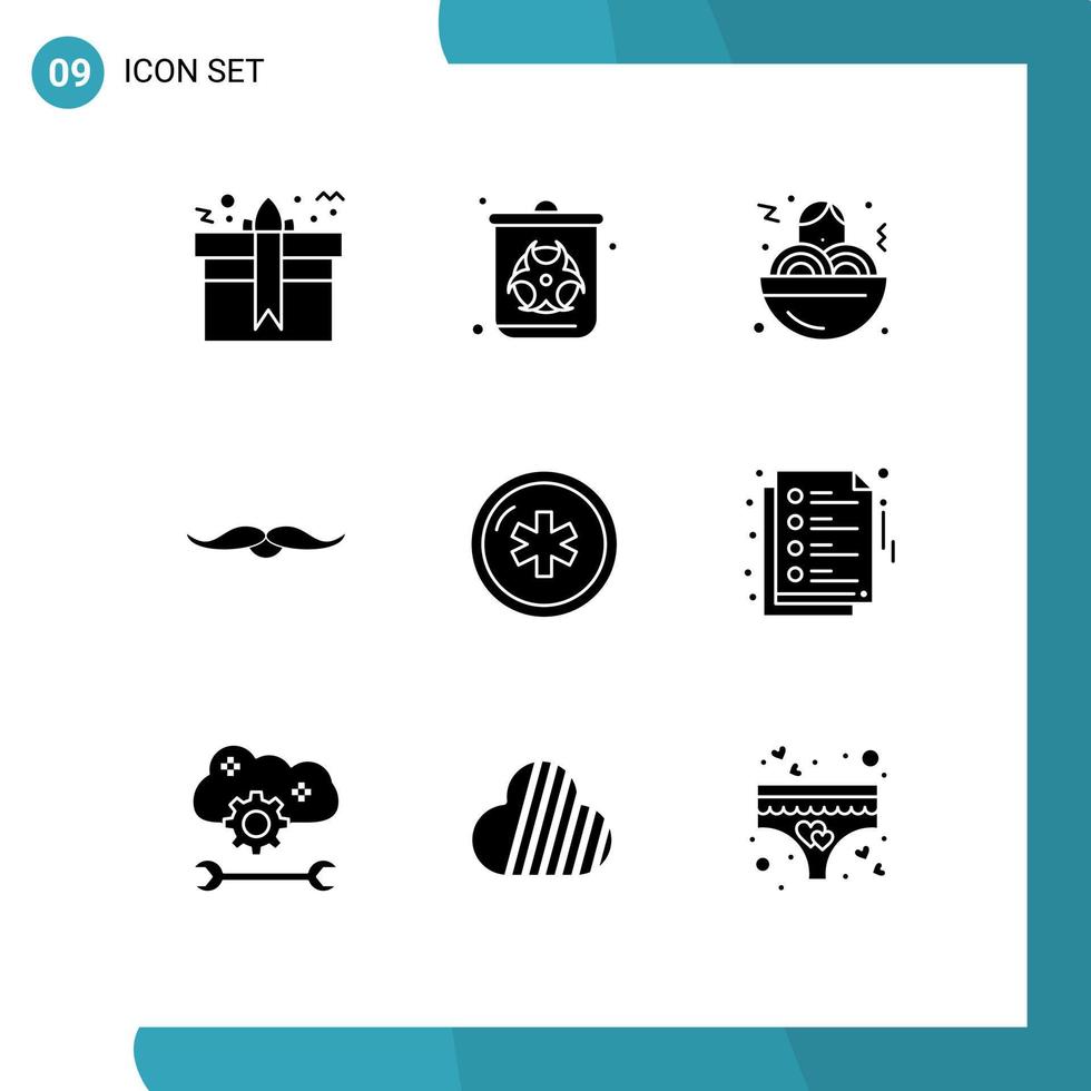Universal Icon Symbols Group of 9 Modern Solid Glyphs of ambulance male waste movember moustache Editable Vector Design Elements