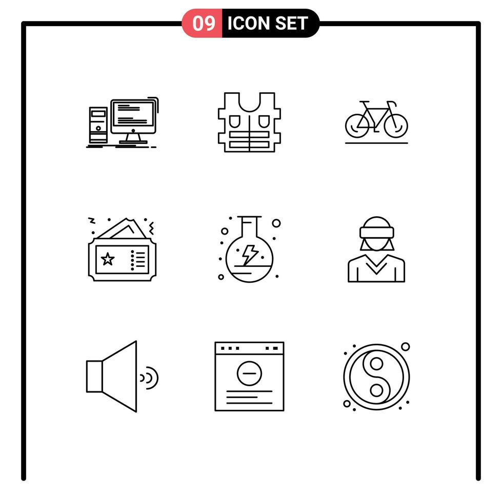 9 Universal Outlines Set for Web and Mobile Applications electricity cinema bicycle coupon ticket Editable Vector Design Elements