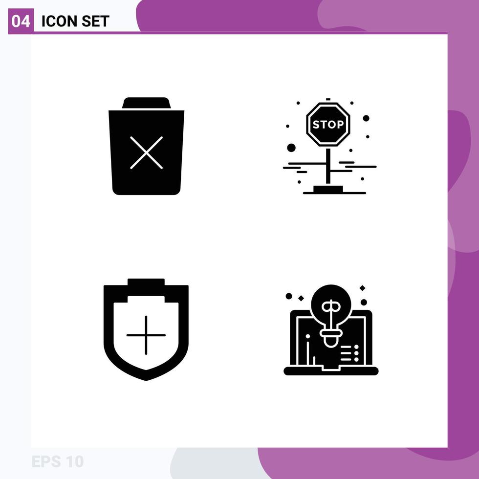 Set of 4 Modern UI Icons Symbols Signs for basic plus remove journey shield Editable Vector Design Elements