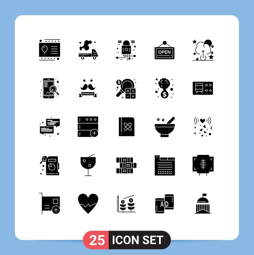 25 Universal Solid Glyphs Set for Web and Mobile Applications cloud board pollution sign security Editable Vector Design Elements