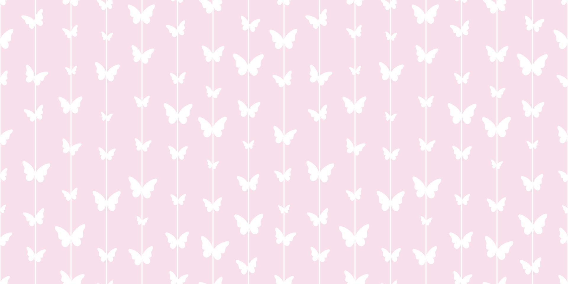 White and pink striped and butterflies seamless background. vector