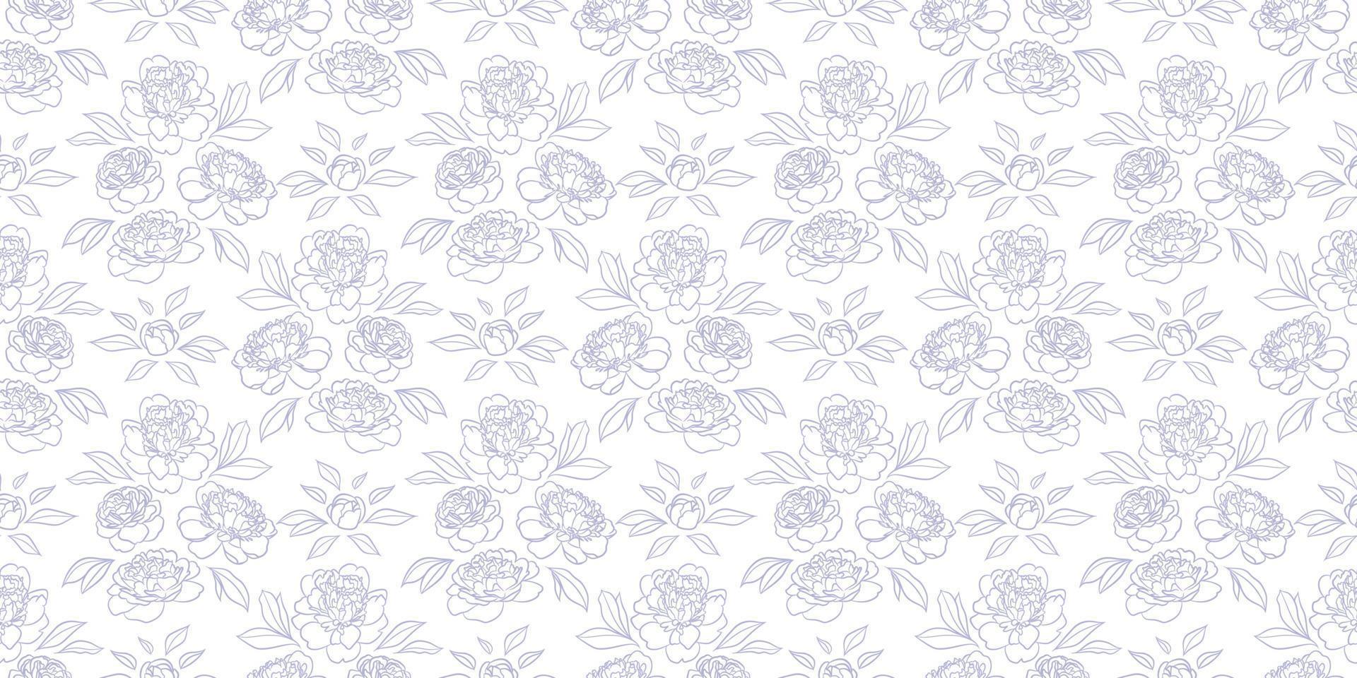 Blue and white peonies, seamless repeat pattern vector background