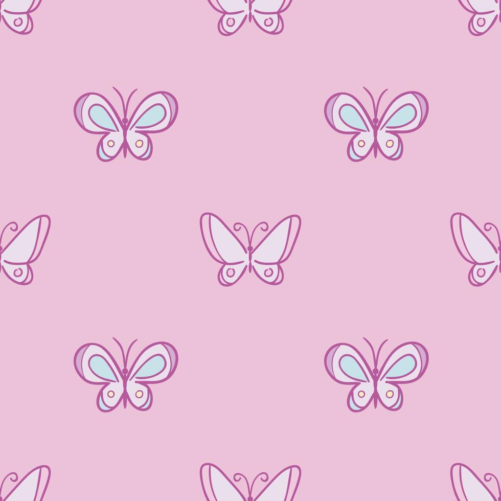 Simple pastel pink cartoon butterfly pattern for kids, cute vector repeat