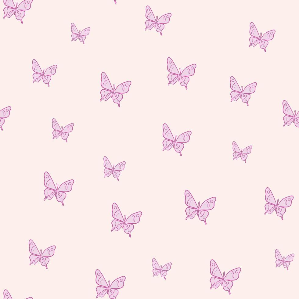 Fondo de diseño de patrón de repetición sin costuras de mariposa vectorial. patrón rosa pastel. vector