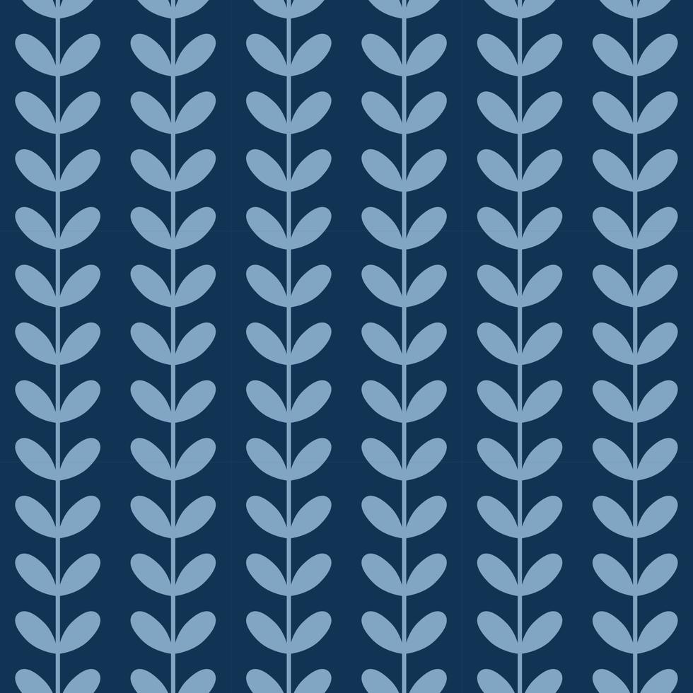 Dark blue stripes, leaf vector pattern, seamless botanical print, garland background