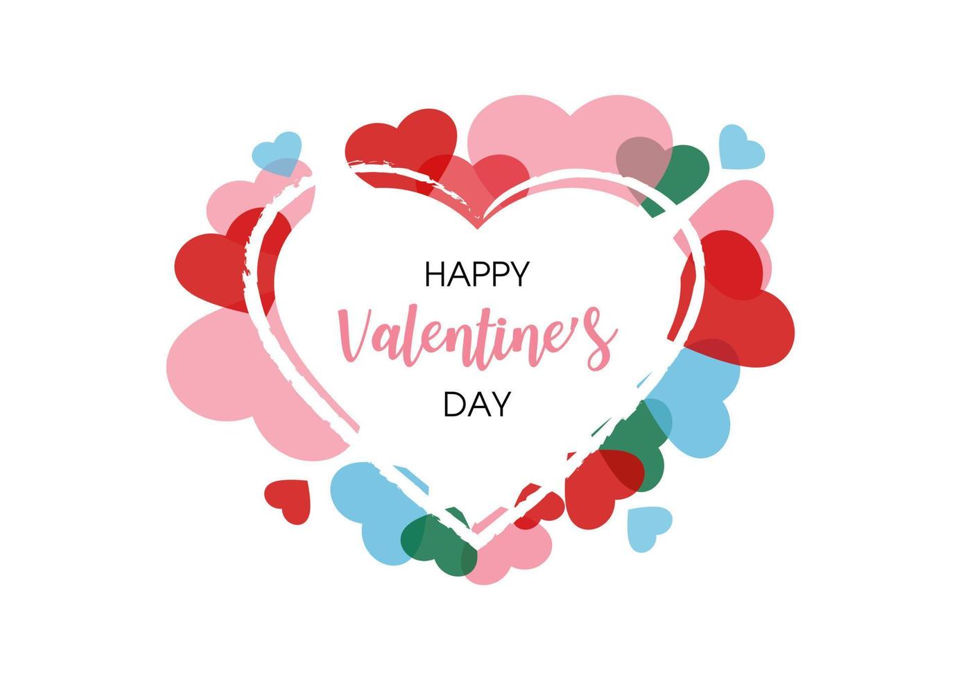 corazón blanco con letras de feliz día de san valentín en muchos corazones coloridos y fondo blanco. tarjeta de felicitación del día de san valentín en diseño vectorial. vector