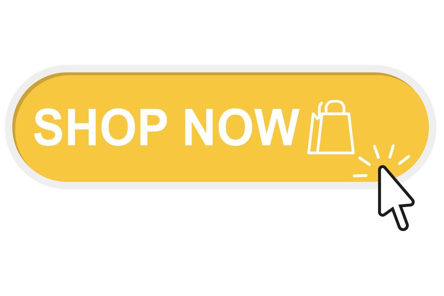 Shop now and arrow cursor. Online shop. Bag icon vector illustration