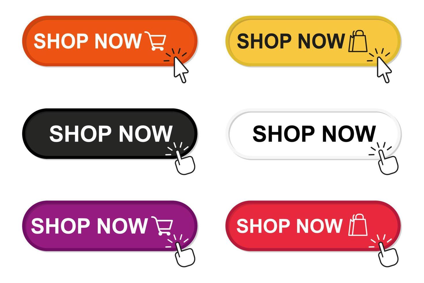 Shop now and arrow cursor. Online shop. Bag icon vector illustration