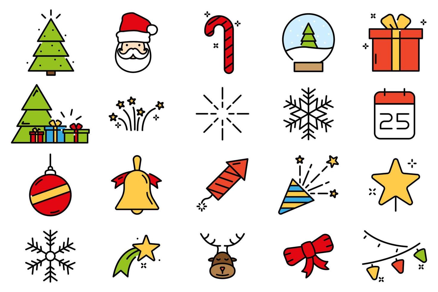 Christmas decorate in flat design icons set vector