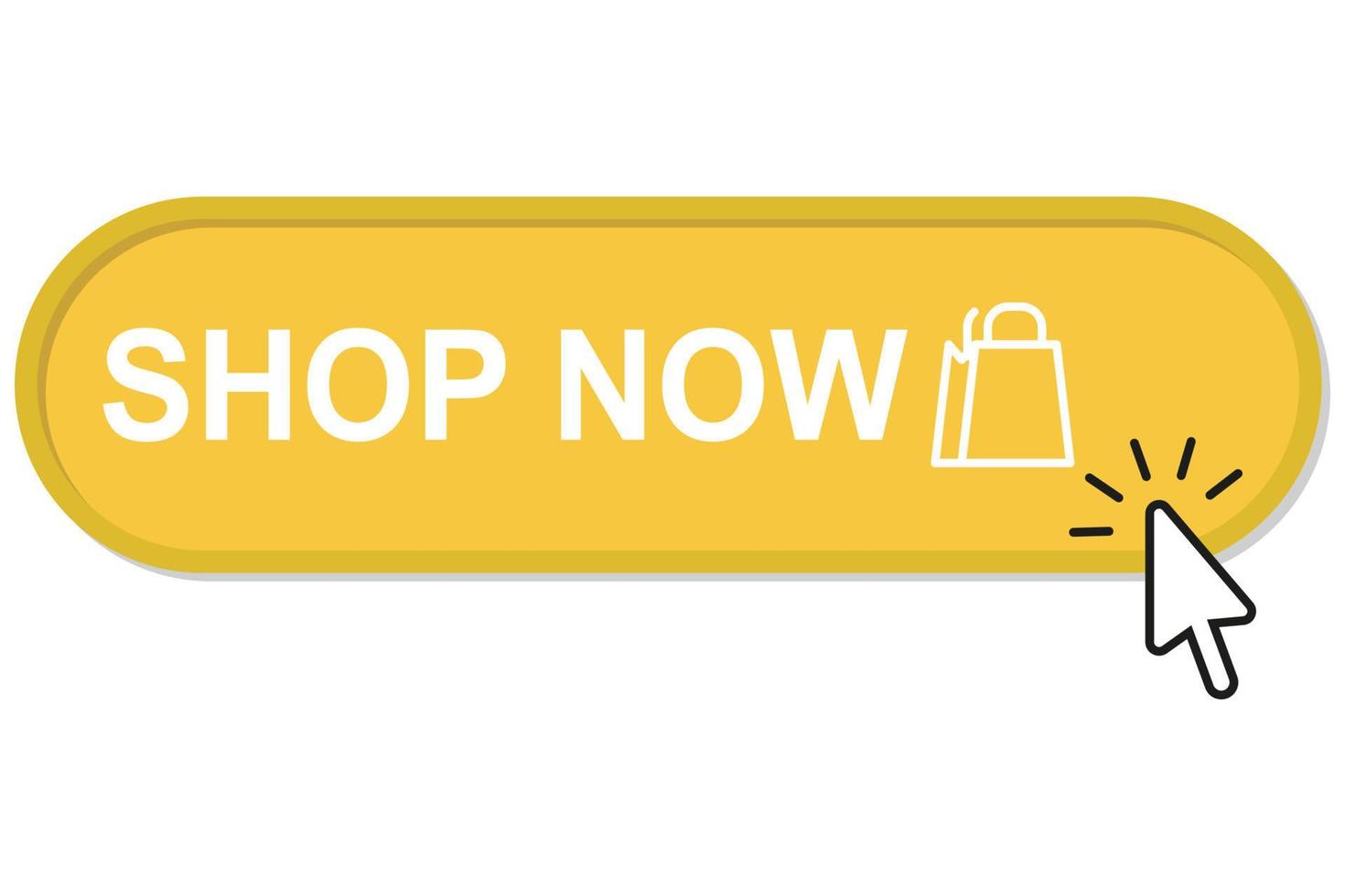 Shop now and arrow cursor. Online shop. Bag icon vector illustration