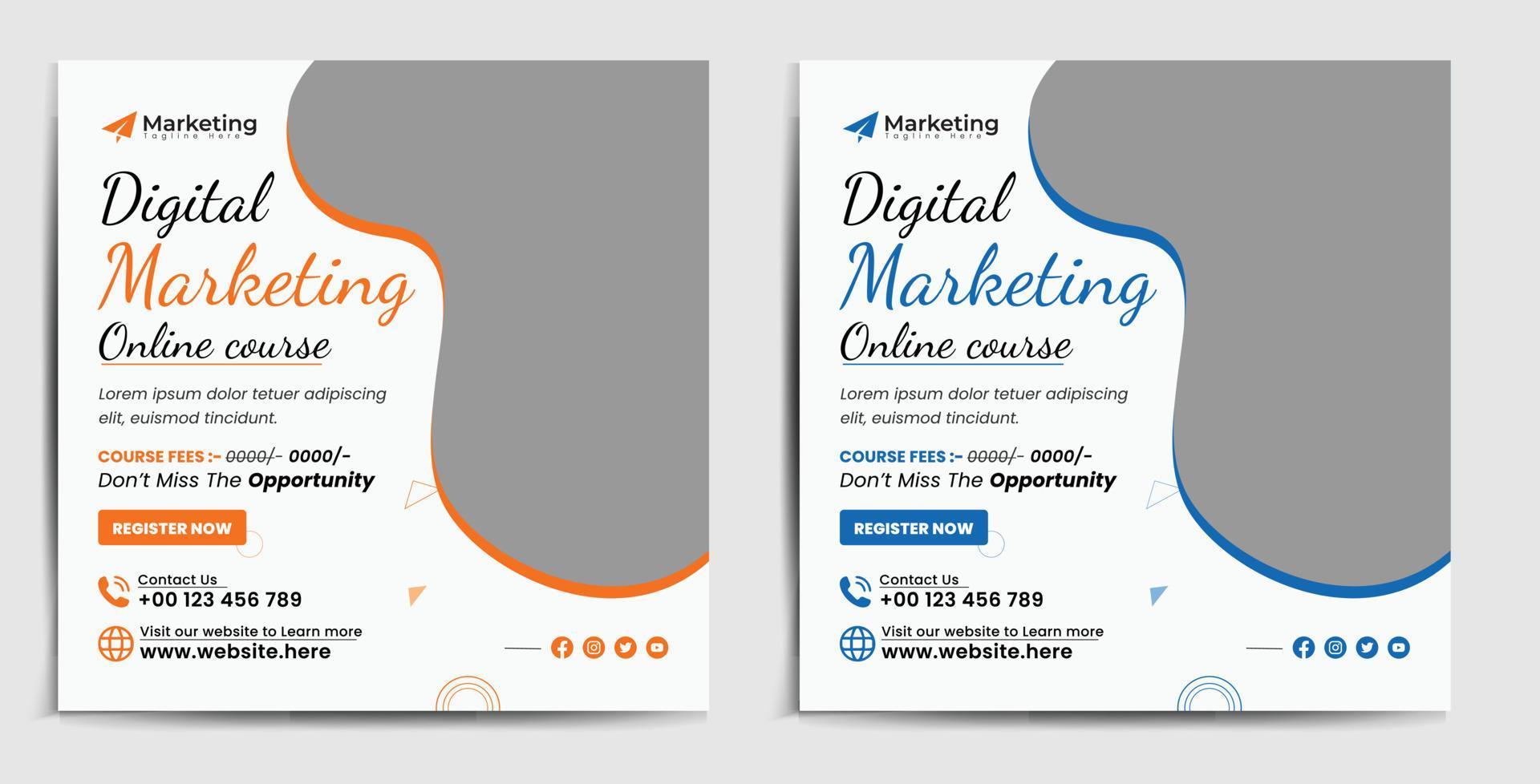 Trendy business corporate digital marketing online course offer social media post template free vector design