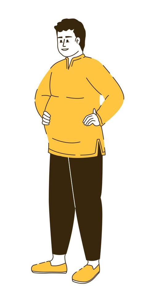 Happy man in saree flat color linear vector character