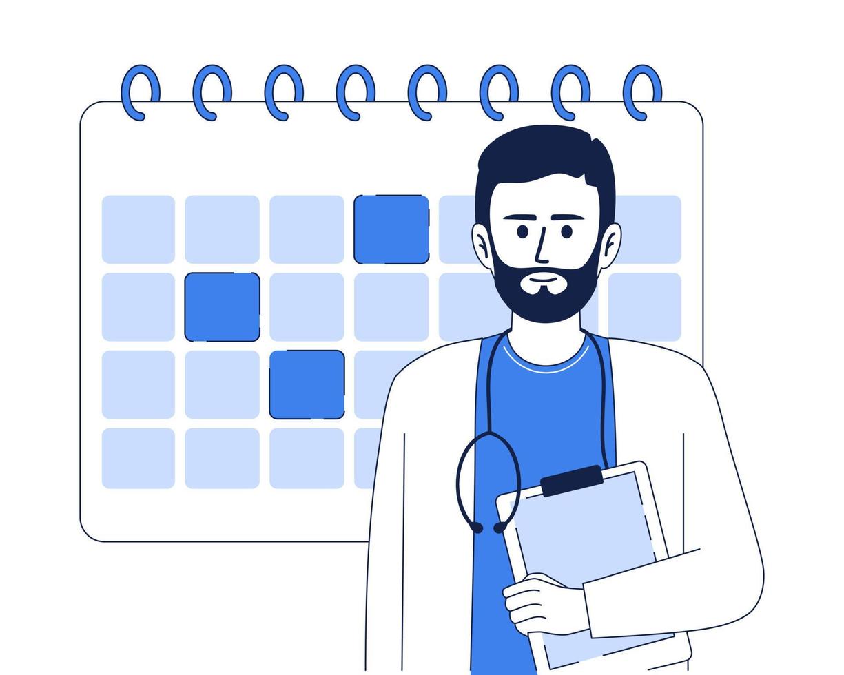 Doctor with calendar flat concept vector illustration
