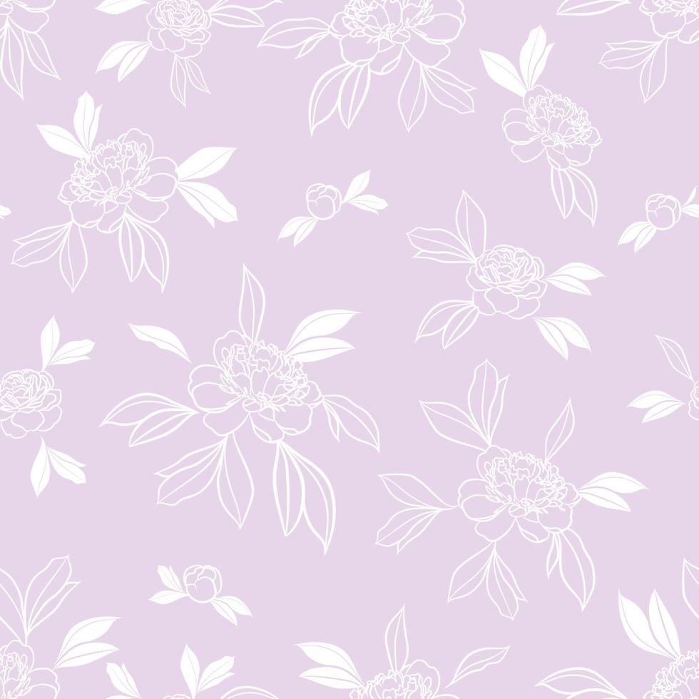 Pastel purple and white peony floral vector repeat pattern, cute.