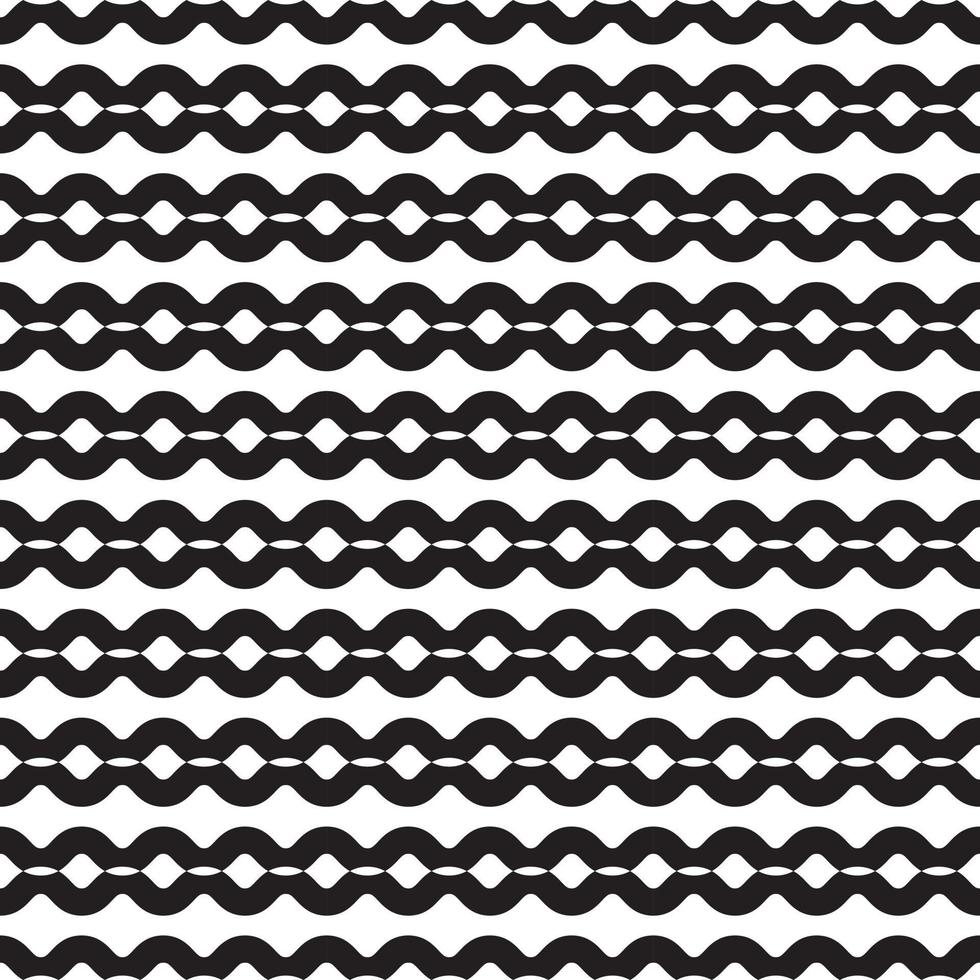 Black and white horizontal stripes, geometric chain vector pattern