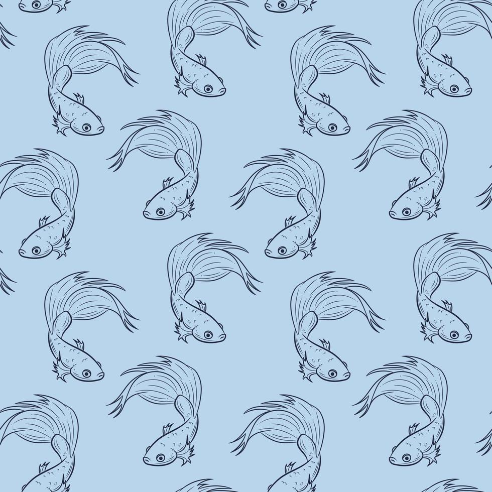 Blue siamese fighting fish vector repeat pattern