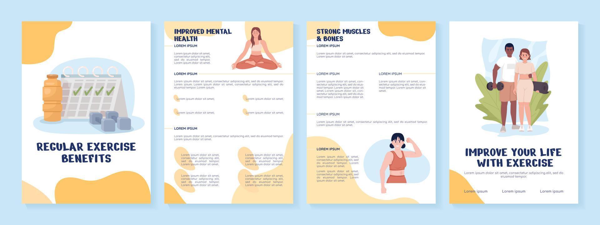 Workout consistency pros flat vector brochure template. Booklet, leaflet printable flat color designs. Editable magazine page, reports kit with text space