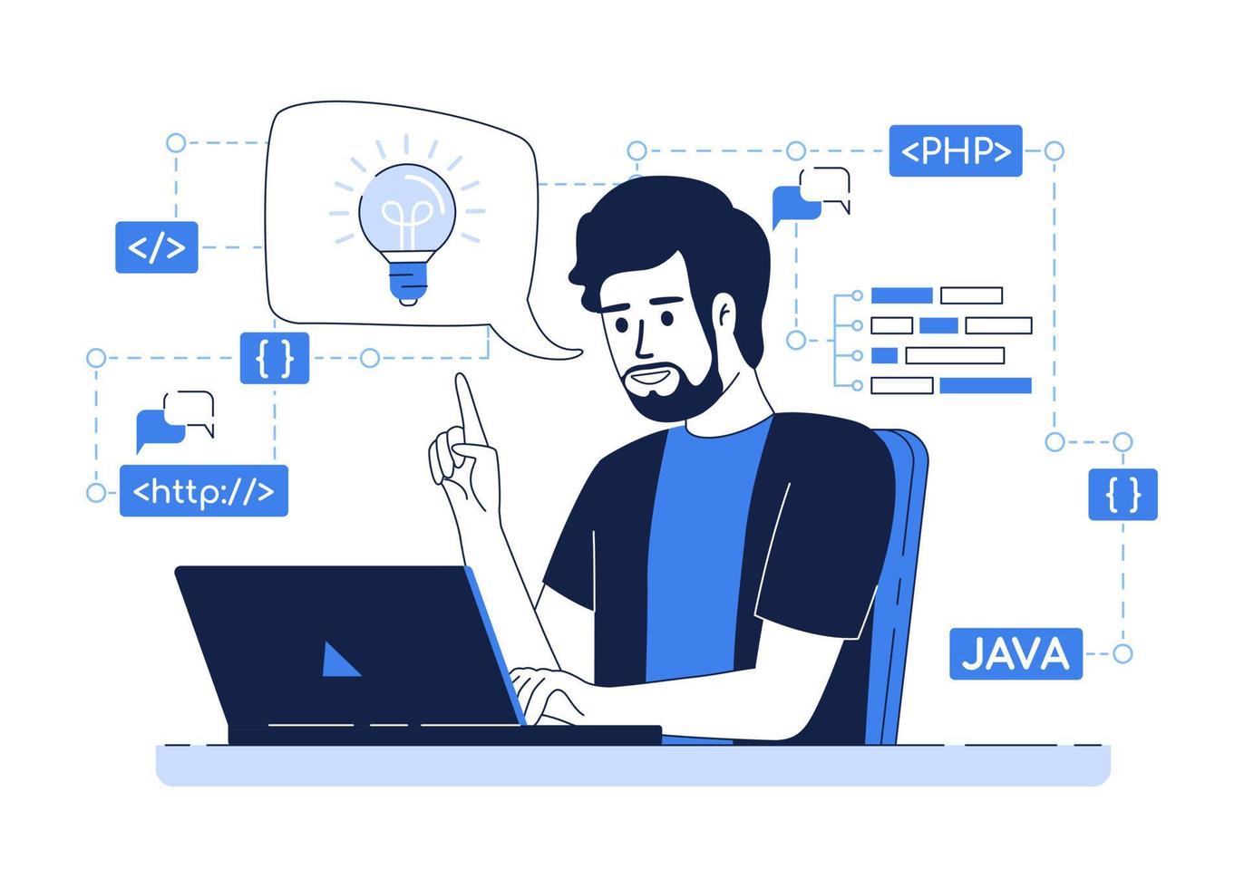 Programmer with new idea flat concept vector illustration