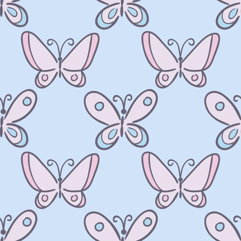 Simple cartoon butterfly vector pattern, seamless repeat