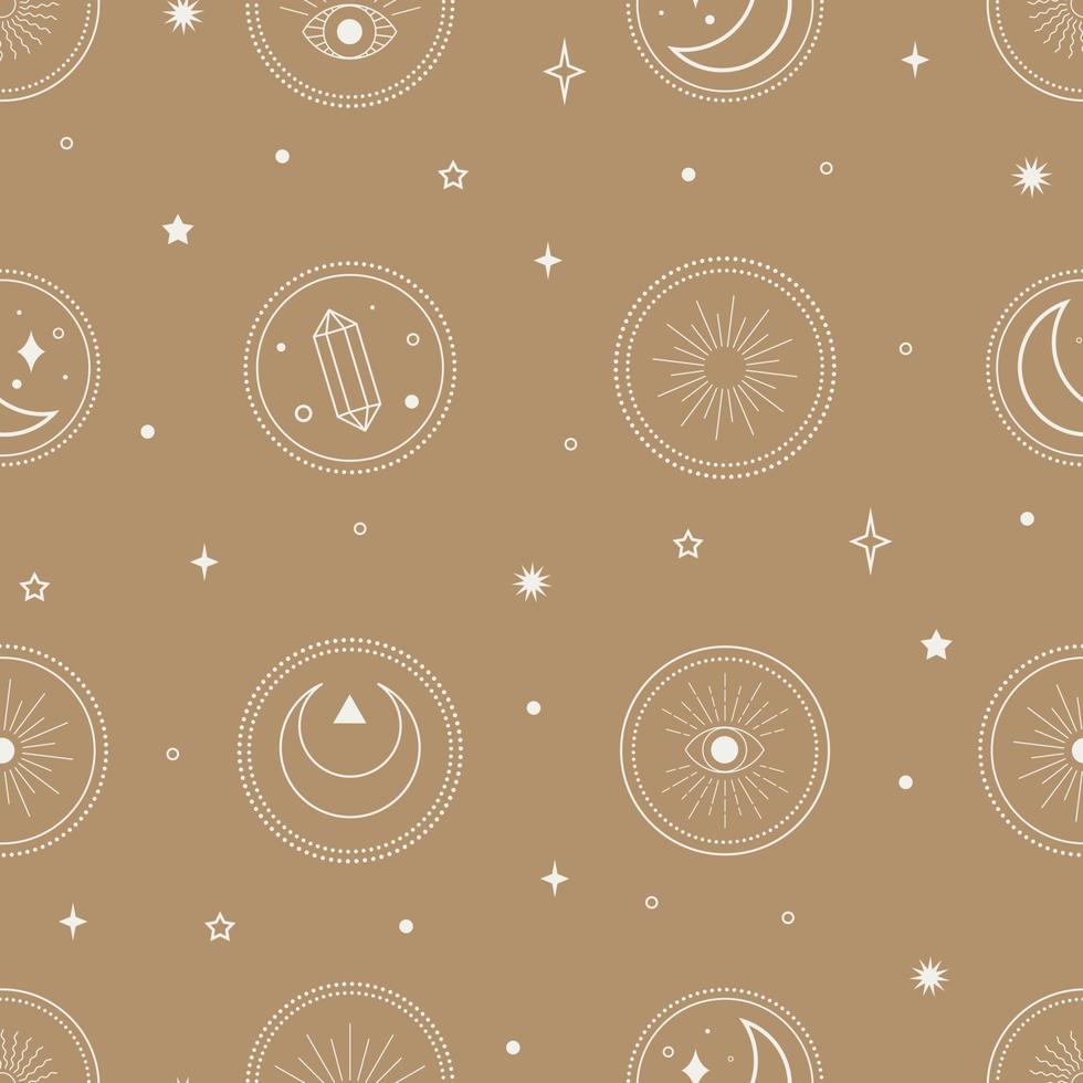 Magical vector pattern design with constellations, sun, moon, stars