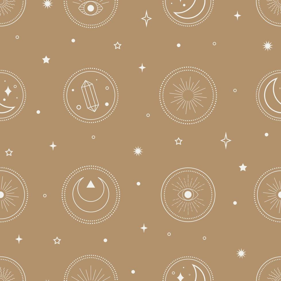 Magical vector pattern design with constellations, sun, moon, stars