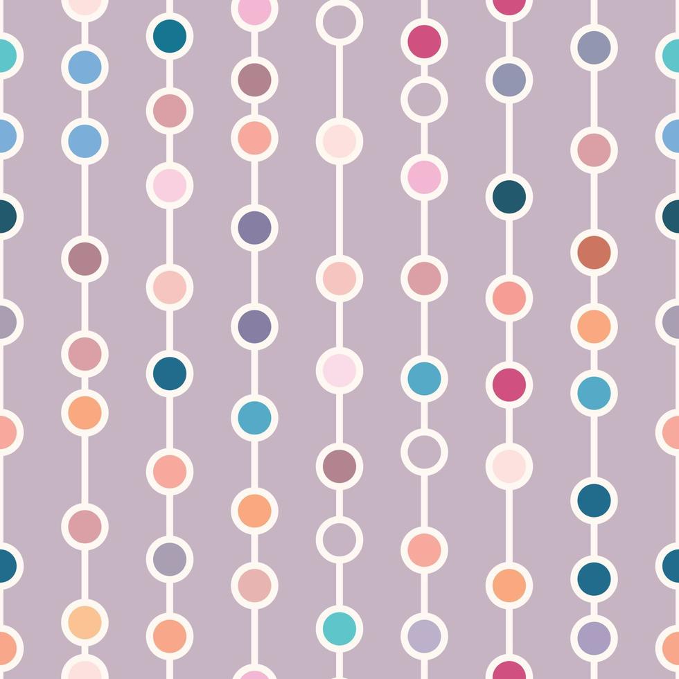 Purple base with colorful dots, geometric vector pattern, seamless repeat