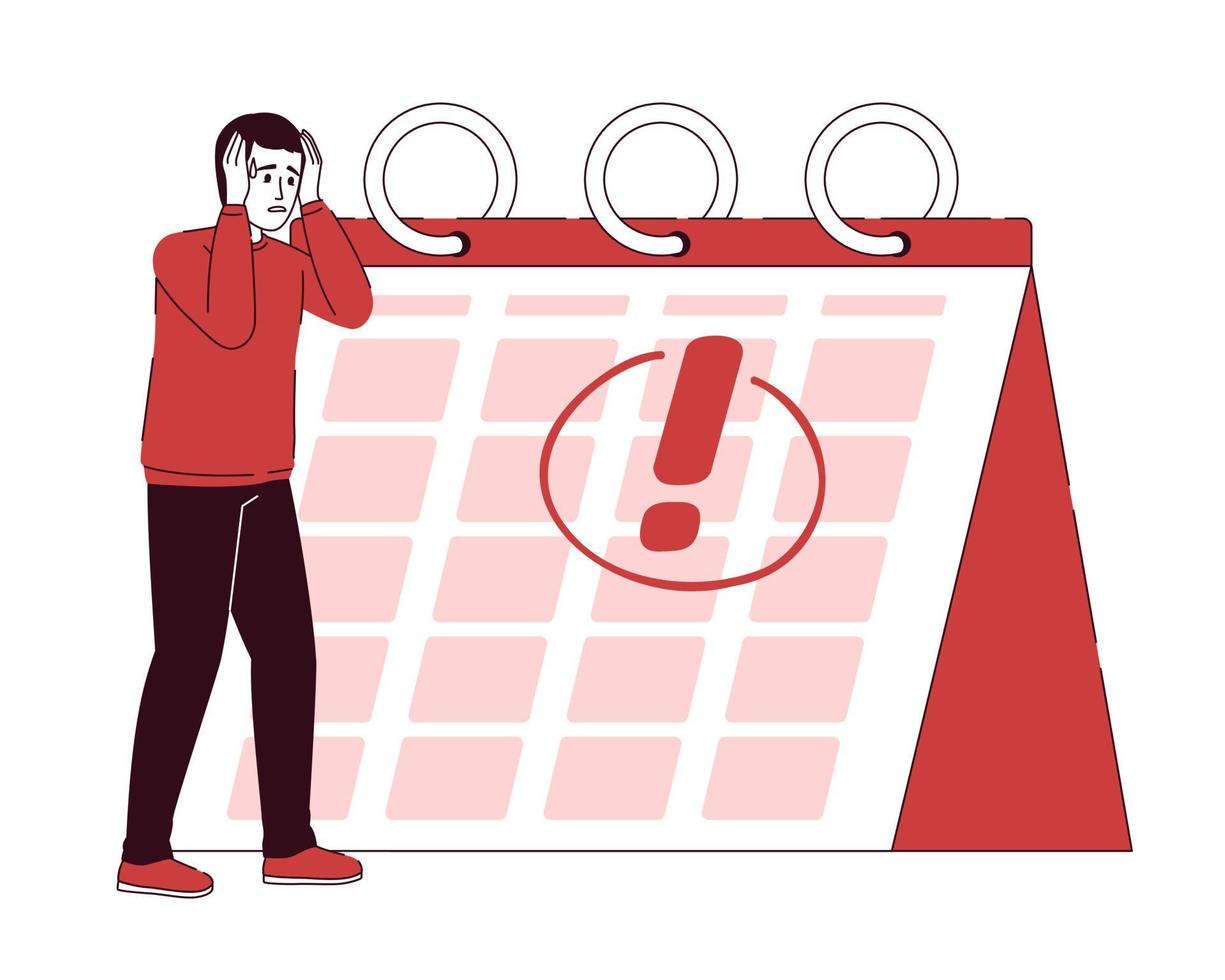 Man scared of deadline flat concept vector illustration