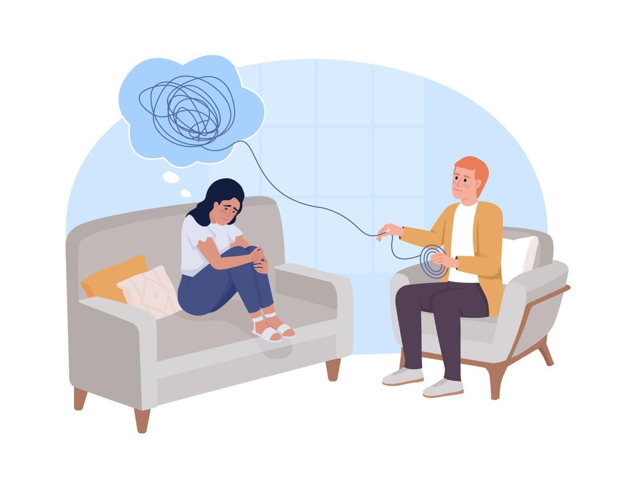 Psychotherapy session flat concept vector illustration. Psychological support. Editable 2D cartoon characters on white for web design. Mental help creative idea for website, mobile, presentation