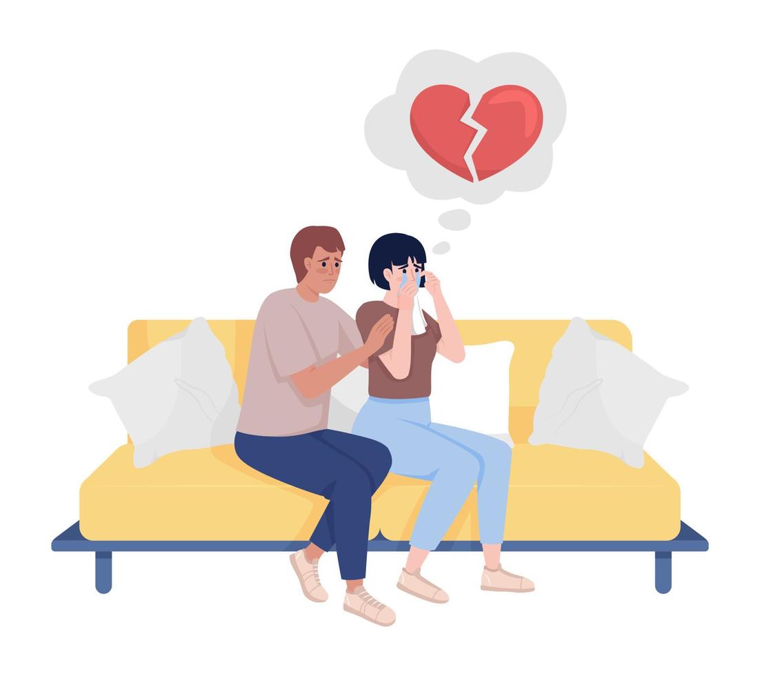 Heartbroken girlfriend semi flat color vector characters. Editable figures. Full body people on white. Support in relationship simple cartoon style illustration for web graphic design and animation