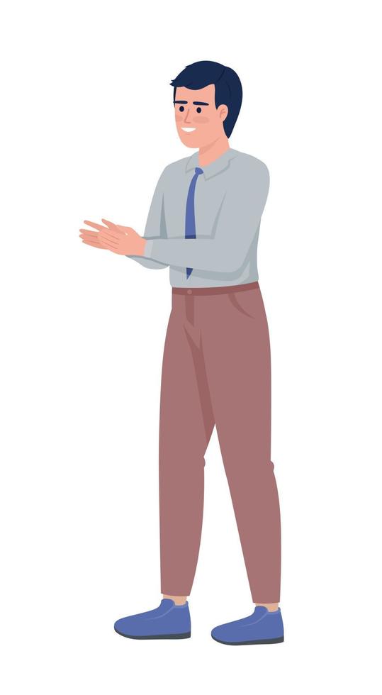 Positive businessman clapping hands semi flat color vector character