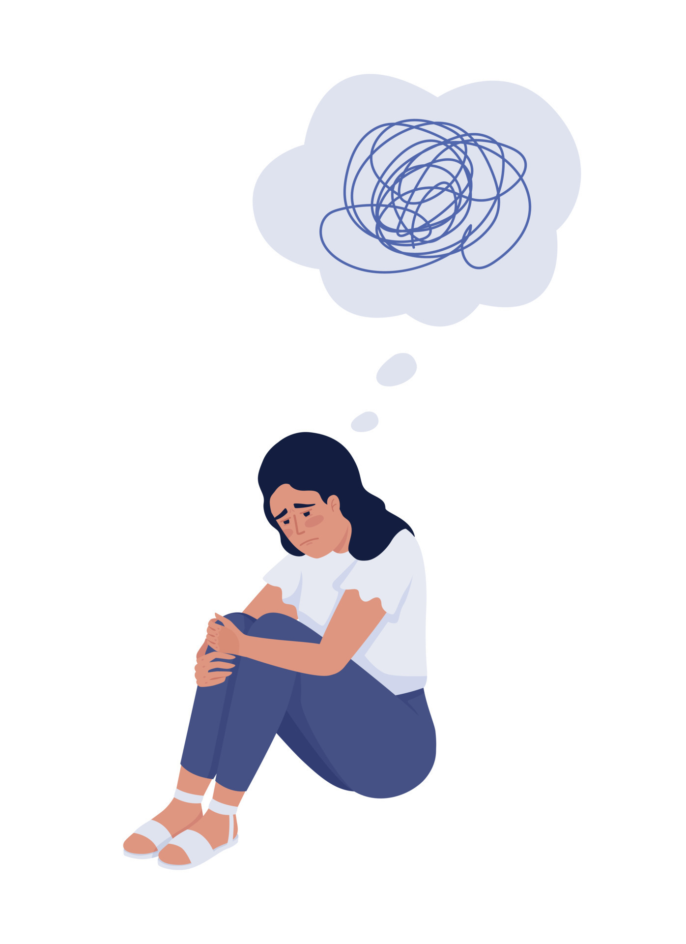 Burnout woman semi flat color vector character. Editable figure