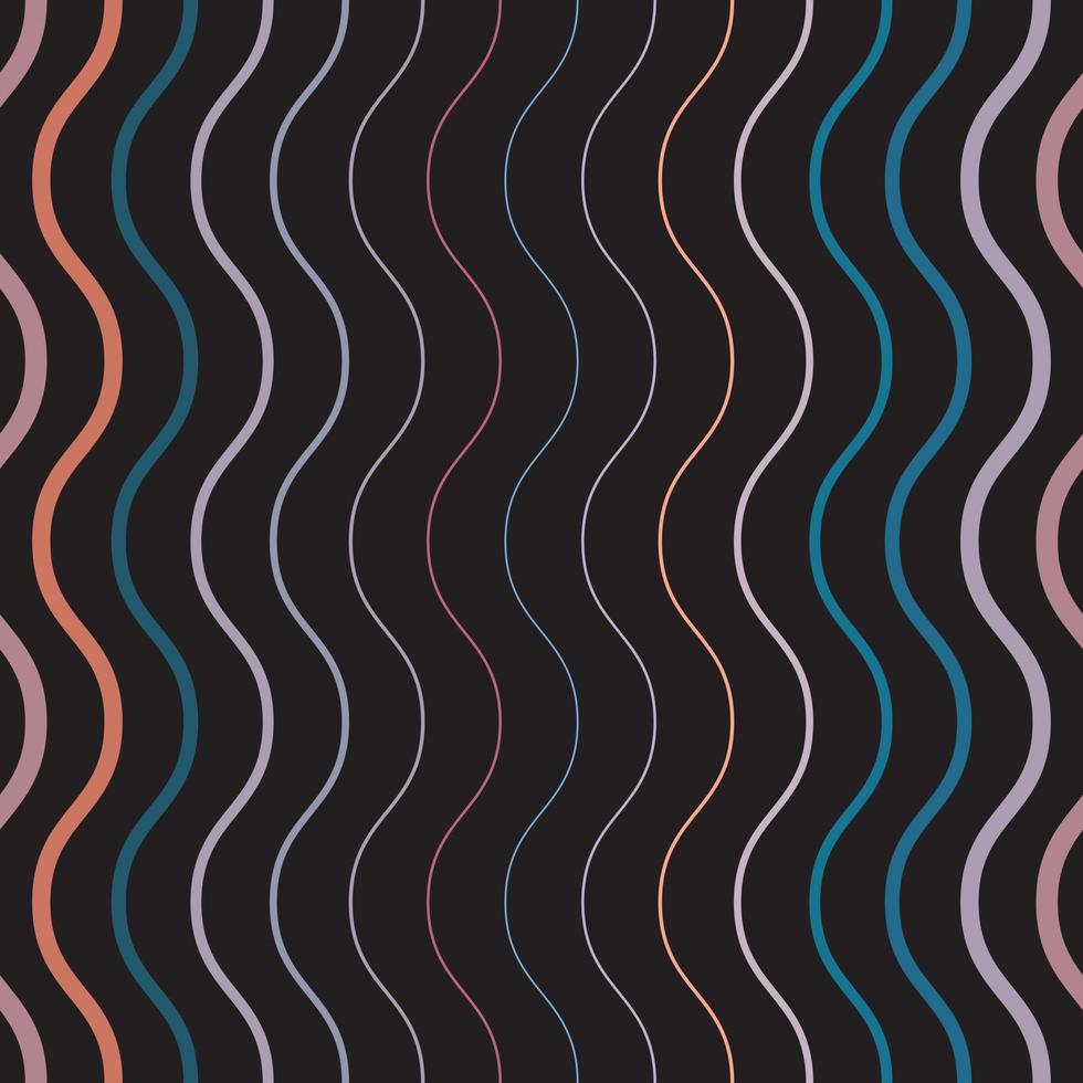 Black seamless repeat pattern with vertical wavy stripes, colorful lines vector